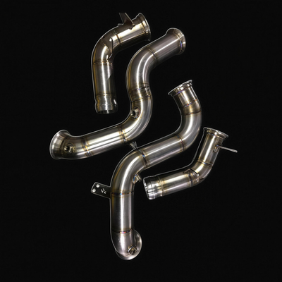 Mercedes-AMG E63 W213 Downpipes — M177 4.0T Black Background YPG Motorsport