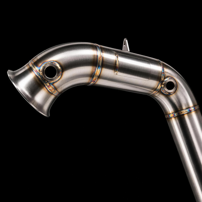 BMW M2 F87 N55 performance catless downpipes black background product photo