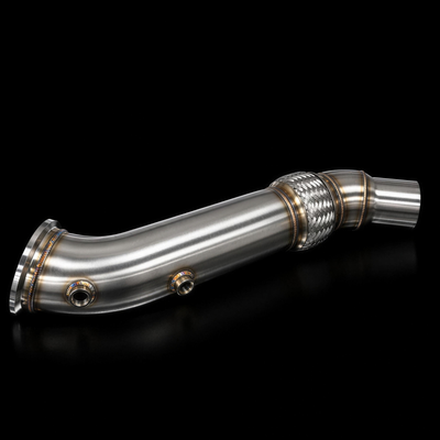 BMW X4 M40i B58 performance catless downpipes black background product photo
