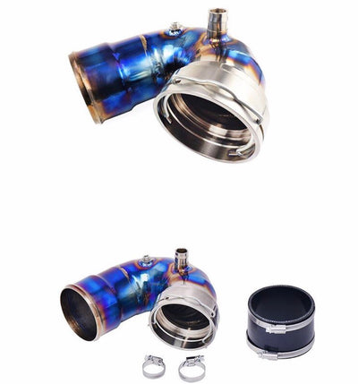 Titanium Cooler Back Chargepipe with Injection Bungs — view 1 — YPG Motorsport