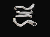 Aston Martin DB12 M177 stainless steel downpipes with heat shield wrap — flat layout view