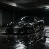 YPG Longtail Aero Kit McLaren 570S — cinematic underground garage with wet floor reflections