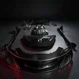 YPG Longtail Aero Kit McLaren 570S carbon fiber body kit — dramatic red glow studio shot