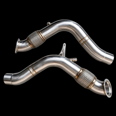 Ferrari 488 GTB catless downpipes black background product photo