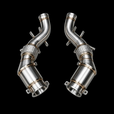 McLaren 650S MP4-12C catless downpipes black background product photo