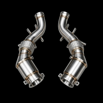 McLaren 650S MP4-12C catless downpipes black background product photo