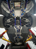 Close-up of titanium exhaust pipe weld detail and heat coloring